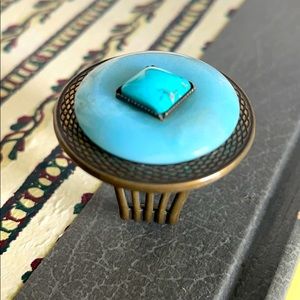 Jan Michaels turquoise/agate adjustable ring